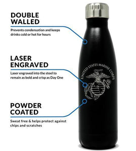 Black USMC Marine Corps Water Bottle, 17oz Marine Corps Water Bottle