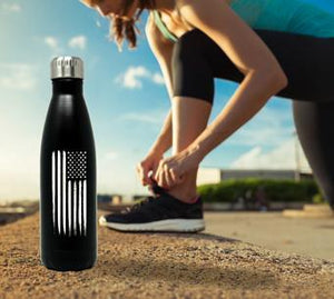 17oz American Flag Stainless Steel Black Water Bottle for Runners