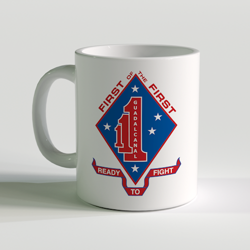 1/1 USMC Unit White Coffee Mug, 1st Battalion 1st Marines, USMC Coffee Mug