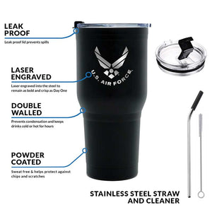 30 oz Air Force Black Double Wall Vacuum Insulated Stainless Steel Air Force Tumbler