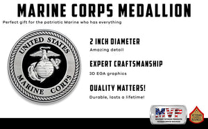 Black and Silver 3D Marine Corps EGA Emblem Two Inch Medallion Infographic