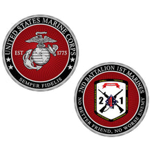 USMC 2ndBn 1st Marines Unit Coin, Second Battalion First Marines Unti Coin, 2/1 USMC Coin, 2/1 Unit Coin, 2nd Battalion 1st Marines