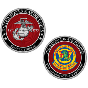 2ndBn 4th Marines Unit Coin, Second Battalion Fourth Marines Unit Coin, 2nd Battalion 4th Marines Unit Coin, USMC 2/4 Unit Coin