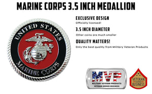 3.5 Inches Marine Corps EGA Emblem Medallion Silver Black Red Infographic