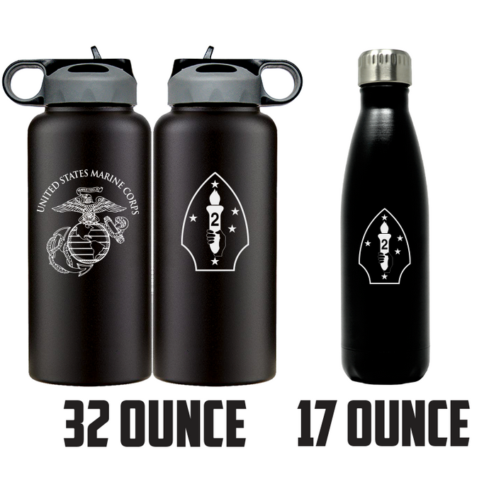 2nd Marine Division USMC Unit Logo water bottle, 2d MARDIV USMC Unit Logo hydroflask, 2d MARDIV USMC, Marine Corp gift ideas, USMC Gifts for men or women flask 