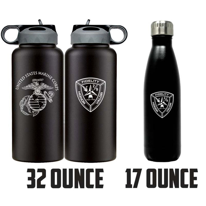 2nd Bn 9th Marines logo water bottle, 2dBn 9th Marines hydroflask, Second Battalion Ninth Marines USMC, Marine Corp gift ideas, USMC Gifts for women or men water bottle