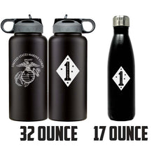 1st Marine Division USMC Unit logo water bottle, First Marine Division Unit Logo hydroflask, 1st MARDIV USMC Unit, Marine Corps gift ideas, USMC Gifts for women Water bottle