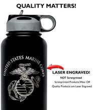 Silver Laser Engraved USMC Water Bottle