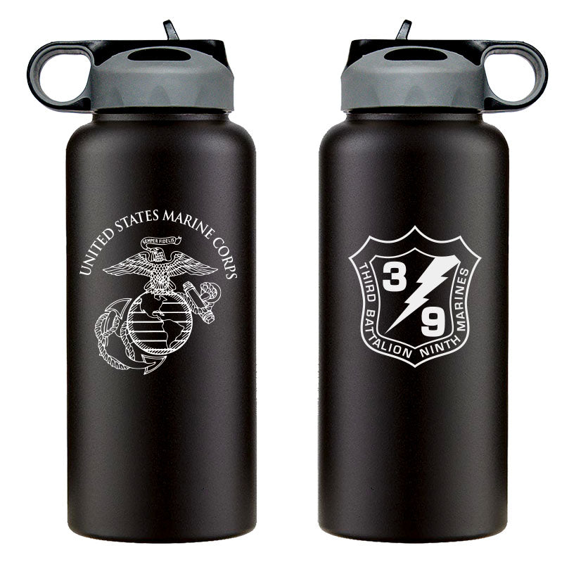 3rd Battalion 9th Marines logo water bottle, 3rd Battalion 9th Marines hydroflask, 3d Battalion 9th Marines USMC, Marine Corp gift ideas, USMC Gifts for women flask, big USMC water bottle, 32 ounce Marine Corp water bottle 