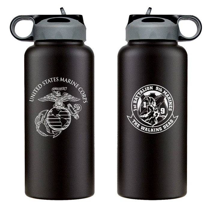 1st Battalion 9th Marines USMC Unit logo water bottle, First Battalion Ninth Marines Unit Logo hydroflask, 1/9 USMC, Marine Corp gift ideas, USMC Gifts for women 32 Oz Water bottle
