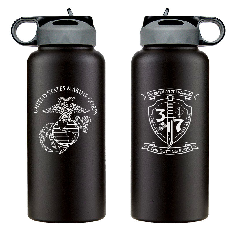 3rd Battalion 7th Marines logo water bottle, 3rd Battalion 7th Marines hydroflask, 3d Battalion 7th Marines USMC, Marine Corp gift ideas, USMC Gifts for women flask, big USMC water bottle,  Marine Corp water bottle 