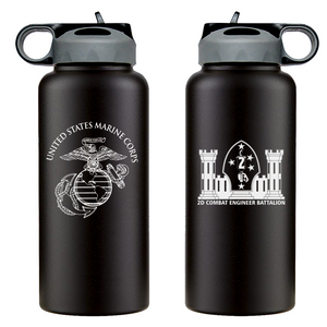 2nd Combat Engineer Battalion USMC Unit Logo water bottle, 2d CEB USMC Unit Logo hydroflask, 2d CEB USMC, Marine Corp gift ideas, USMC Gifts for men or women 32 Oz
