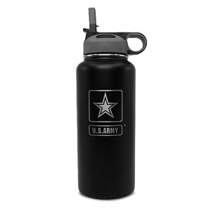 Black 32 oz Square US Army Logo Water Bottle