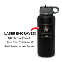 Black 32 oz Laser Engraved Square US Army Logo Water Bottle