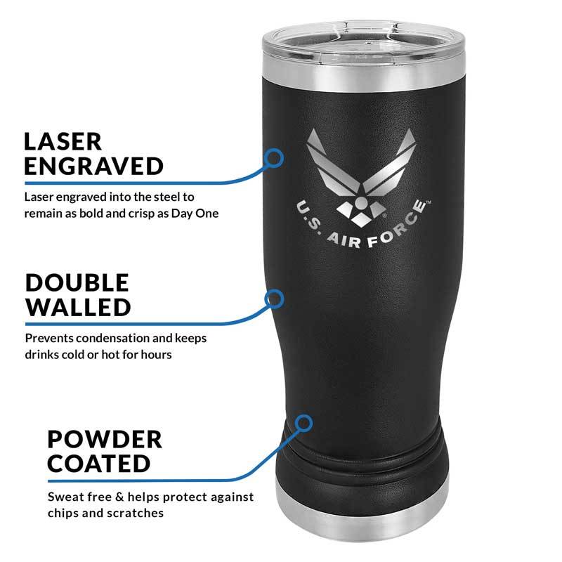 US Air Force 20 oz Black Double Wall Vacuum Insulated Stainless Steel Air Force Tumbler Travel Mug