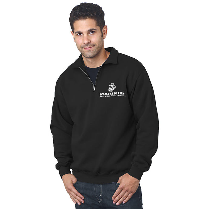 Embroidered Few Proud Marine Corps Quarter Zip Sweatshirt-MADE IN USA