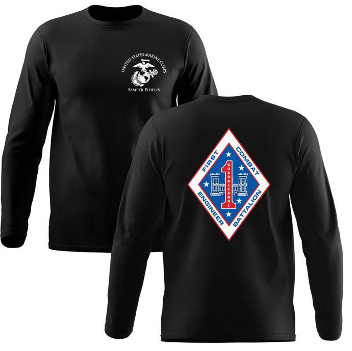 1st CEB USMC long sleeve Unit T-Shirt, 1st CEB logo, USMC gift ideas for men, Marine Corp gifts men or women