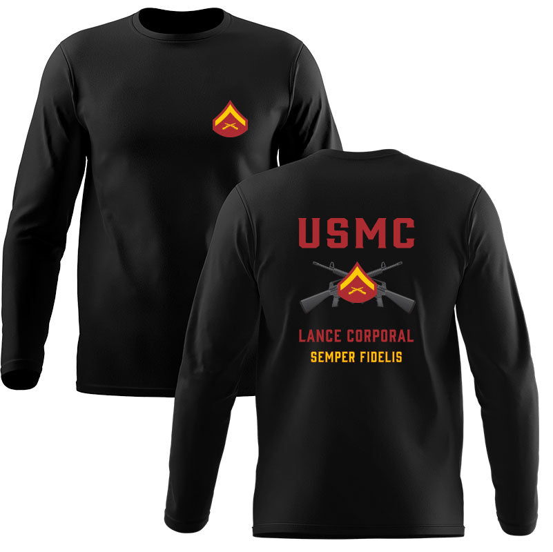 USMC Rank Long Sleeve T-Shirt - All Marine Corps Rank Insignia Available