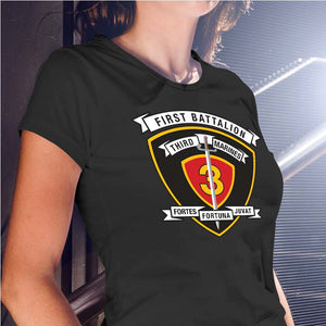 1st Bn 3d Marines Women's Unit Logo T-Shirt, 1st Bn 3d Marines logo gear Marine Corp gift ideas for women