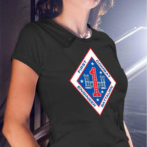 1st CEB Women's USMC Unit T-Shirt, 1st CEB logo, 1st Combat Engineer Battalion, USMC gift ideas for women