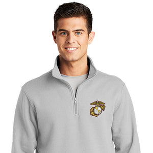 Embroidered 3.5 inch EGA Patch Marine Corps Quarter Zip Sweatshirt-MADE IN USA