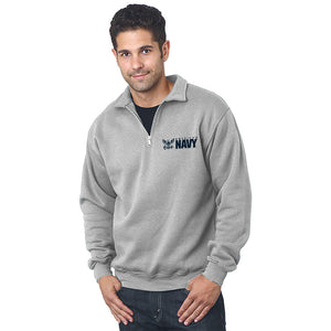 Embroidered Navy 1/4 Zip sweatshirt, USN gifts for women or men gray