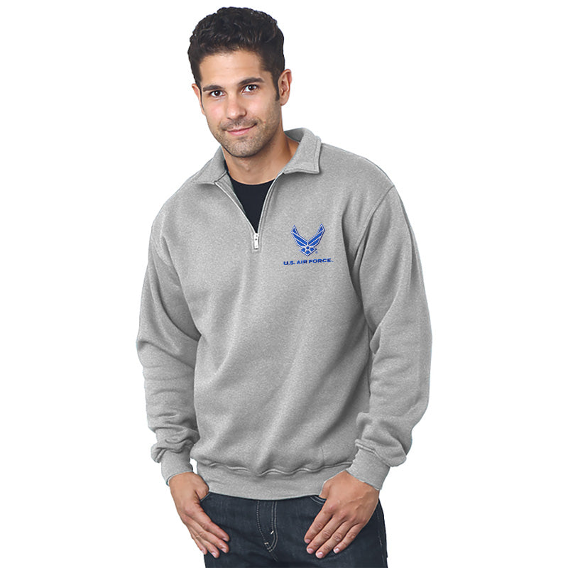 Air Force Embroidered Quarter Zip Sweatshirt-MADE IN USA – Marine Corps  Gift Shop