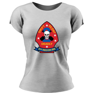 2nd Reconnaissance Bn USMC Unit ladie's T-Shirt, 2nd Reconnaissance Bn logo, USMC gift ideas for women, Marine Corp gifts for women 2nd Recon