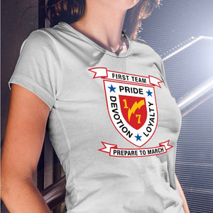 1st Bn 7th Marines Women's Unit Logo T-Shirt, 1/7 Marines logo, 1st Bn 7th Marines USMC