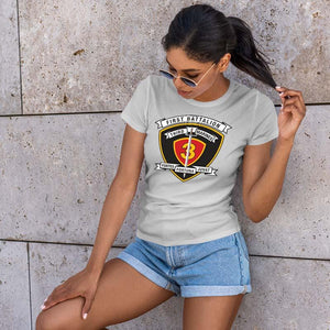 1st Bn 3d Marines Women's Unit Logo T-Shirt, 1st Bn 3d Marines logo gear Marine Corp gift ideas for women