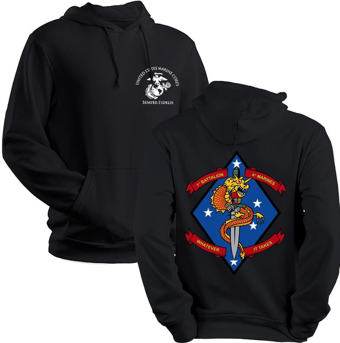1st Battalion 4th Marines Black Unit Logo Sweatshirt, 1st Battalion 4th Marines Black Unit Logo Hoodie