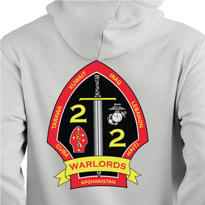 2nd Bn 2nd Marines USMC Unit hoodie, 2dBn 2d Marines logo sweatshirt, USMC gift ideas, Marine Corp gifts women or men, USMC unit logo gear, USMC unit logo sweatshirts gray