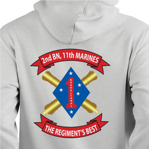 2nd Bn 11th Marines USMC Unit hoodie, 2d Bn 11th Marines logo sweatshirt, USMC gift ideas for men, Marine Corp gifts men or women gray