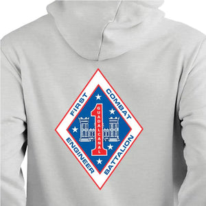 1ST Combat Engineer Battalion Unit Logo Heather Grey Sweatshirt, 1st CEB Unit Logo Heather Grey Hoodie