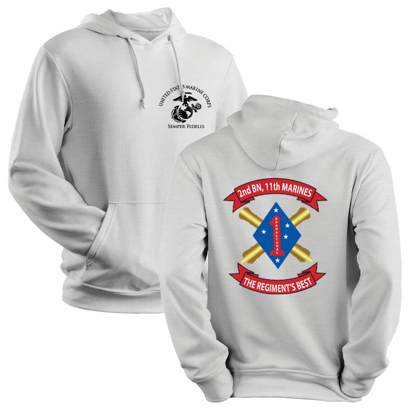 2nd Bn 11th Marines USMC Unit hoodie, 2d Bn 11th Marines logo sweatshirt, USMC gift ideas for men, Marine Corp gifts men or women grey