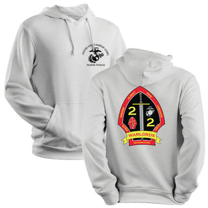2nd Bn 2nd Marines USMC Unit hoodie, 2dBn 2d Marines logo sweatshirt, USMC gift ideas, Marine Corp gifts women or men, USMC unit logo gear, USMC unit logo sweatshirts gray