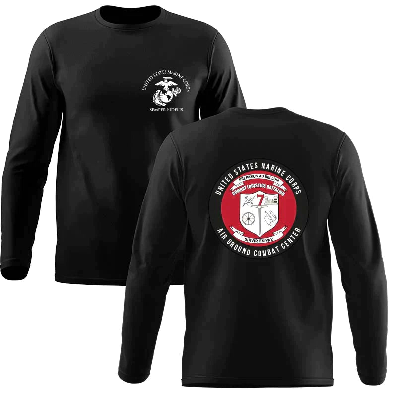 Combat Logistics Battalion 7 USMC long sleeve Unit T-Shirt, CLB-7, USMC gift ideas for men, USMC unit gear, CLB-7 logo, Combat Logistics Battalion 7 logo, Marine Corp gifts men or women 