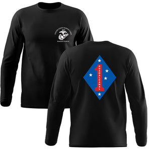 1st Marine Division USMC Unit Logo Long Sleeve T-Shirt, 1st MARDIV Long Sleeve T-Shirt, USMC 1st MARDIV Long Sleeve T-Shirt