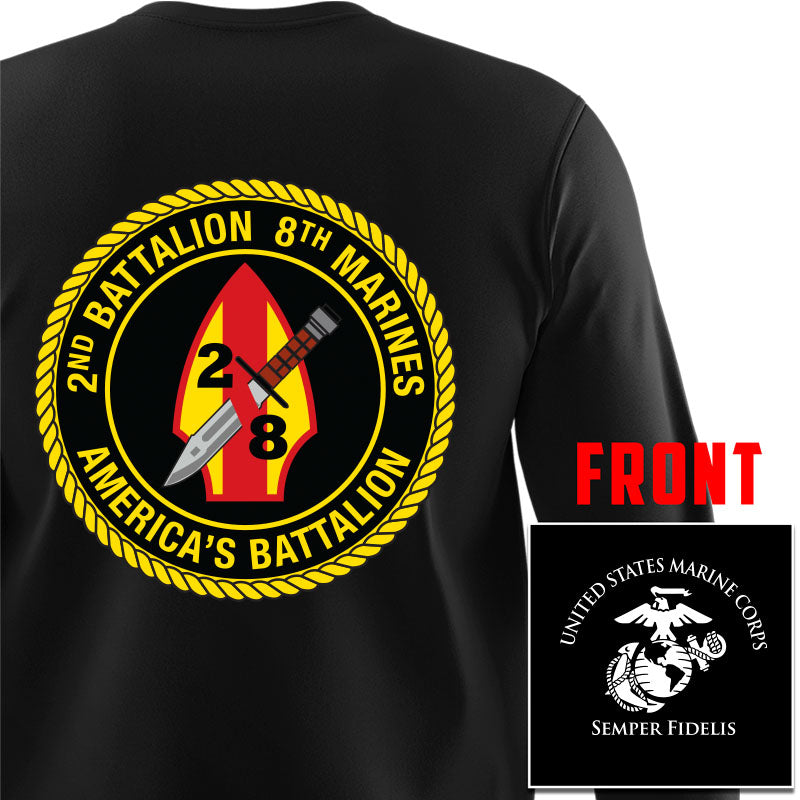 2nd Bn 8th Marines USMC long sleeve Unit T-Shirt, 2nd Bn 8th Marines logo, USMC gift ideas for men, Marine Corp gifts men or women 2nd Bn 8th Marines, 2d Bn 8th Marines Black Long Sleeve T-Shirt