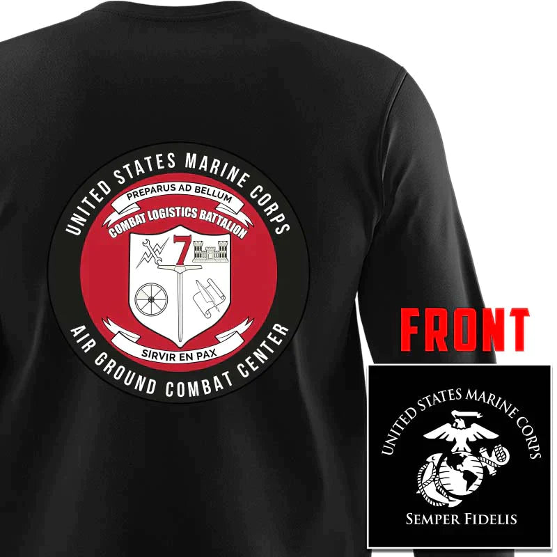 Combat Logistics Battalion 7 USMC long sleeve Unit T-Shirt, CLB-7, USMC gift ideas for men, USMC unit gear, CLB-7 logo, Combat Logistics Battalion 7 logo, Marine Corp gifts men or women 