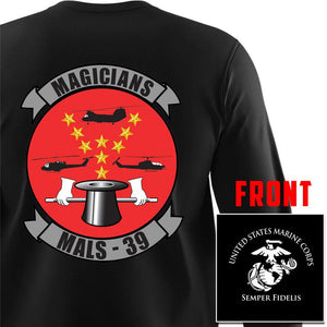 Marine Aviation Logistics Squadron 39 (MALS-39) USMC long sleeve Unit T-Shirt, MALS-39 Magicians logo, USMC gift ideas for men, Marine Corp gifts men or women MALS-39 Magicians