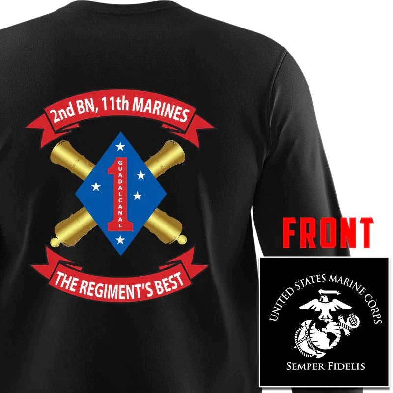 2nd Bn 11th Marines USMC long sleeve Unit T-Shirt, 2nd Bn 11th Marines logo, USMC gift ideas for men, Marine Corp gifts men or women 