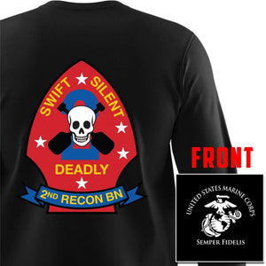 2nd Reconnaissance Bn USMC long sleeve Unit T-Shirt, 2nd Reconnaissance Bn logo, USMC gift ideas for men, Marine Corp gifts men or women 2nd Recon Bn