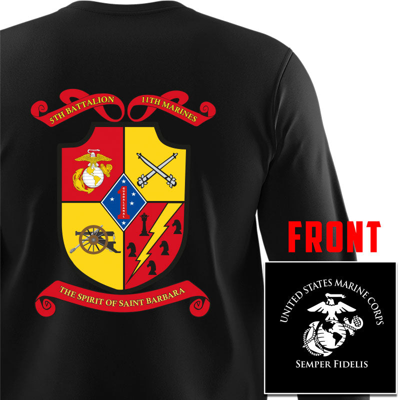 5th Bn 11th Marines USMC Unit Long Sleeve T-Shirt, 5th Bn 11th Marines logo, USMC gift ideas for men, Marine Corp gifts men or women