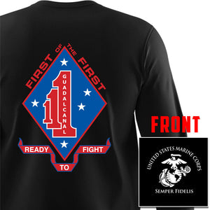 1stBn 1st Marines USMC long sleeve Unit T-Shirt, 1stBn 1st Marines logo, USMC gift ideas for men, Marine Corp gifts men or women 1stBn 1st Marines