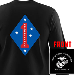 1st Marine Division USMC Unit Logo Long Sleeve T-Shirt, 1st MARDIV Long Sleeve T-Shirt, USMC 1st MARDIV Long Sleeve T-Shirt