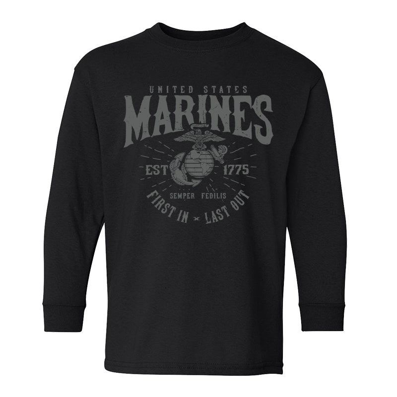 Marines First In Last Out Black Long Sleeve T-Shirt