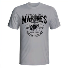Marines First In Last Out Grey T-Shirt
