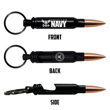 US Navy 5.56 Replica Bullet Bottle Opener Keychain front side and back view
