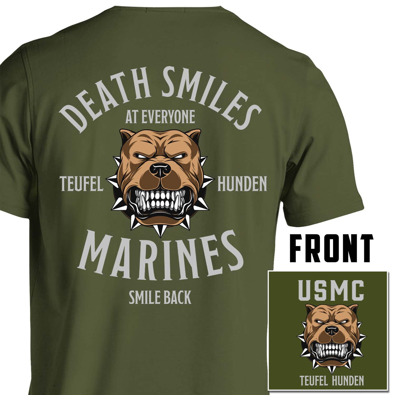 death smiles marines smile back usmc gift marine corp gift ideas od green pt shirt